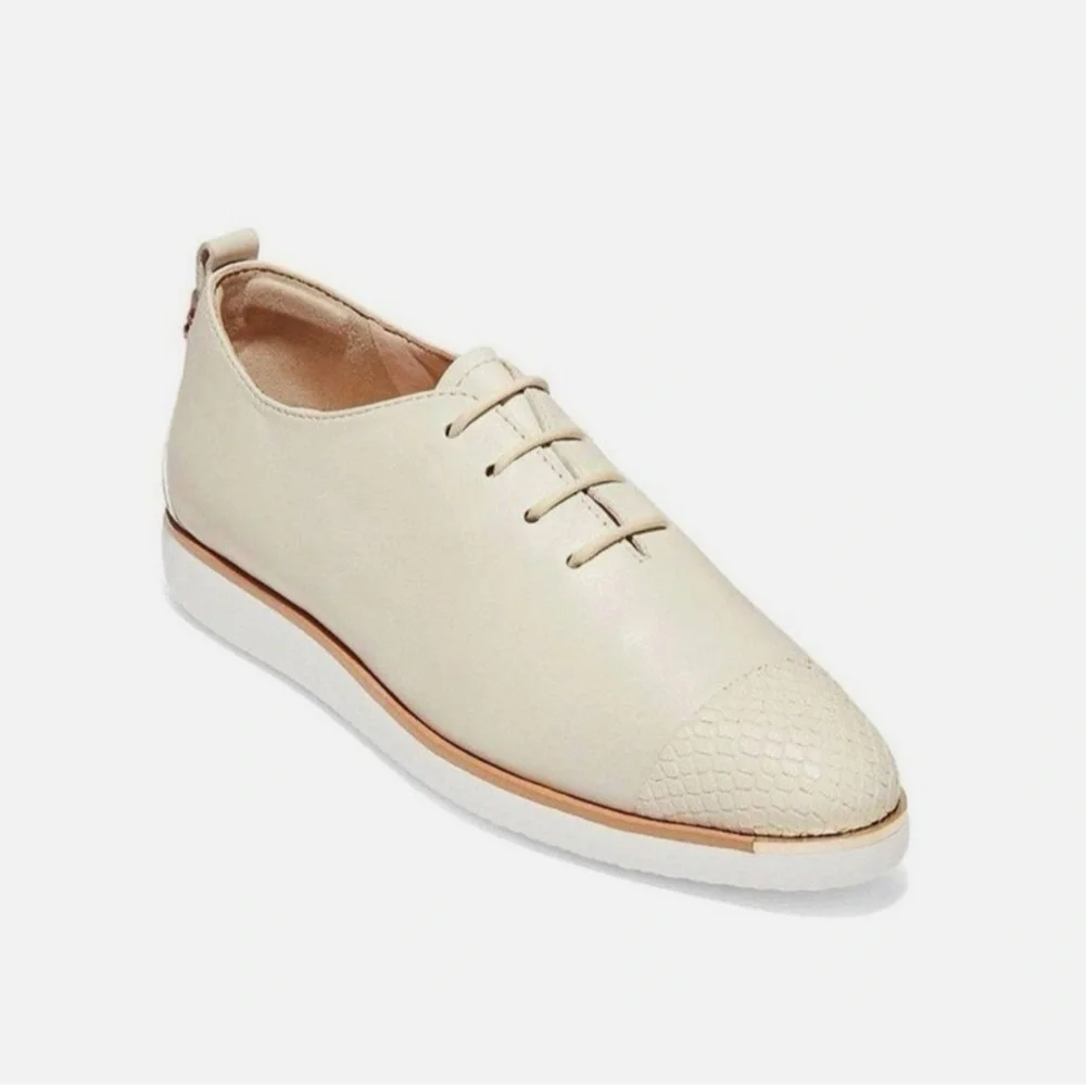Cole Haan Grand Ambition Ivory Lace-Up Flats - Picture 1 of 5